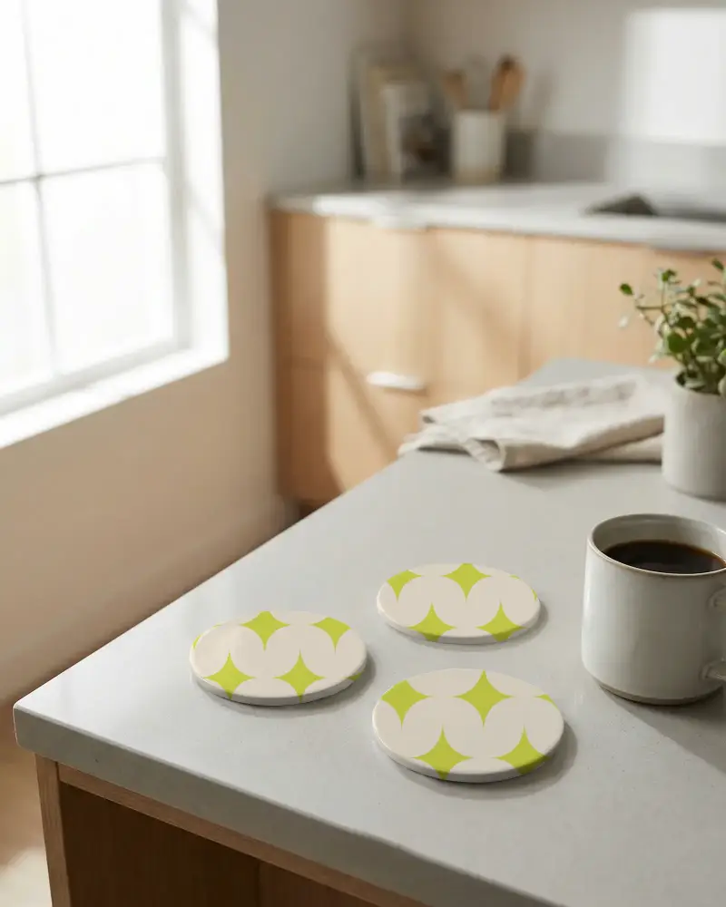 Set Of Three Round Coaster Mockups For Home Decor And Tabletop Accessories