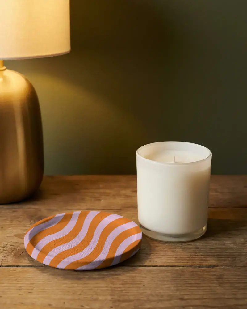 High Quality Textured Coaster Mockup On Wood Surface For Modern Branding Use