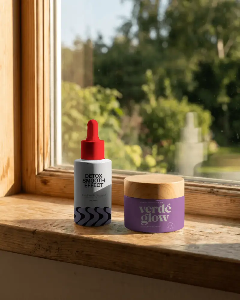 Minimalist Cosmetic Packaging Mockup For Serum And Skincare Jar On Wooden Window Sill