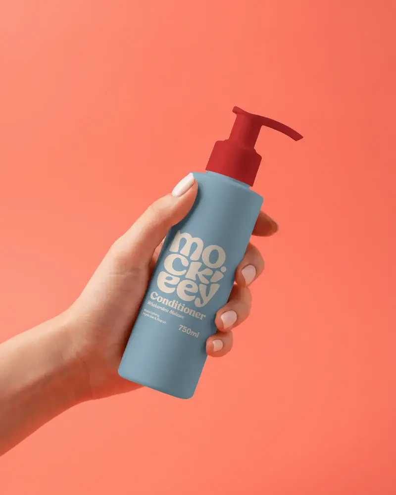 Hand Holding Cosmetic Pump Bottle Mockup For Beauty Product Presentation