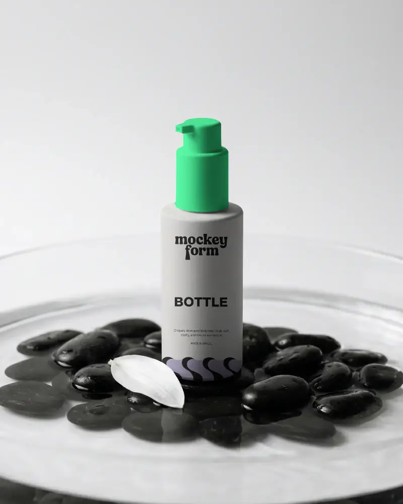 Natural Skincare Cosmetic Pump Bottle Mockup On Stones For Organic Beauty Product