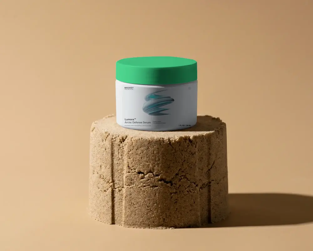 Premium Cosmetic Jar Mockup Cream Container On Textured Natural Pedestal For Beauty Brand Promotion