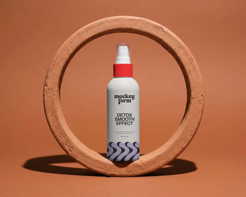 Sleek Cosmetic Spray Mockup With Modular Ring Stand For Natural Skin Care Product Presentation