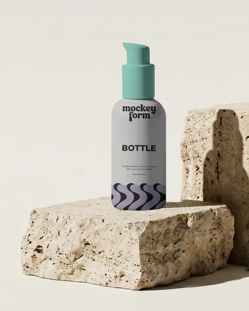 Minimalist Cosmetic Pump Bottle Mockup With Stone Background For Branding Design