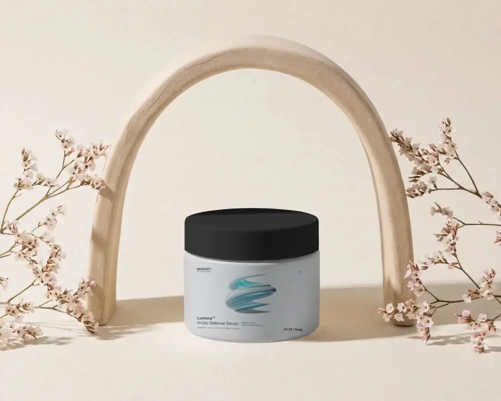 Minimalist Cosmetic Jar Mockup With Natural Floral Arches For Brand Showcase