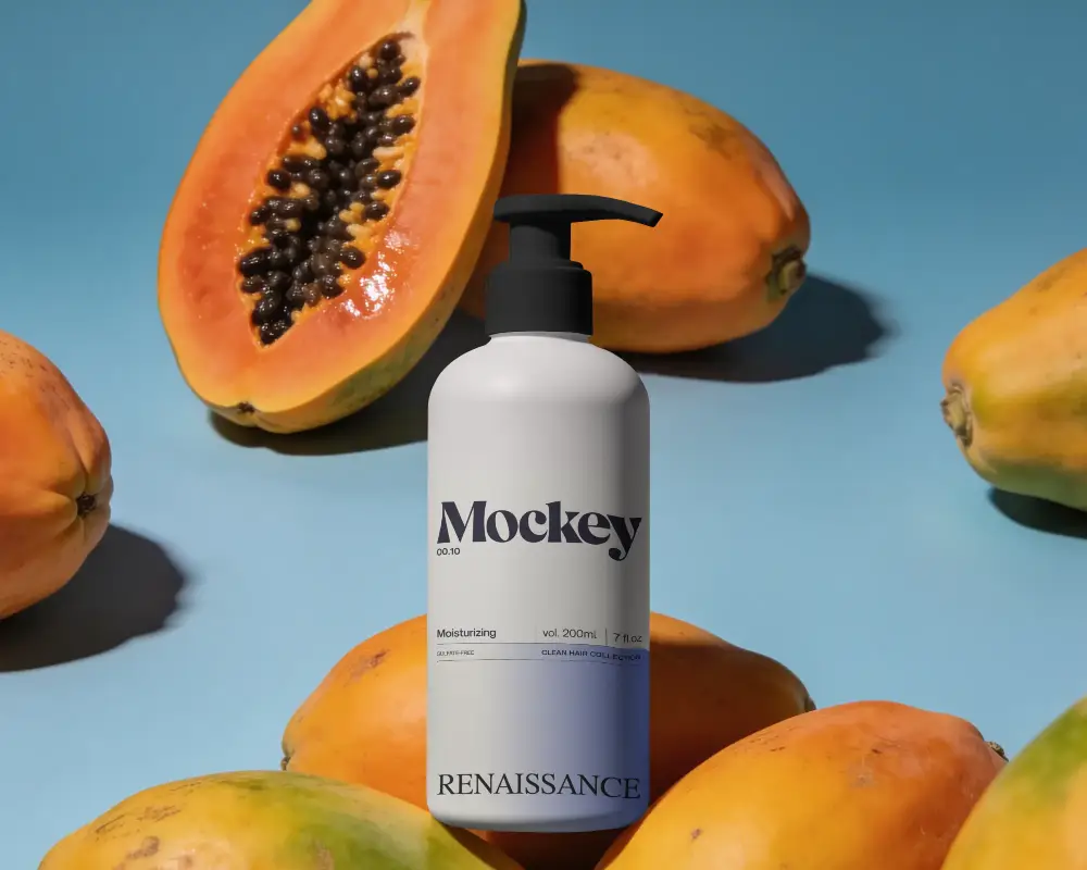 Premium Cosmetic Pump Bottle Mockup With Fresh Papaya Fruit Background Display