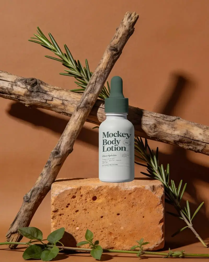 Minimalist Cosmetic Bottle Mockup With Organic Element Arrangement Display