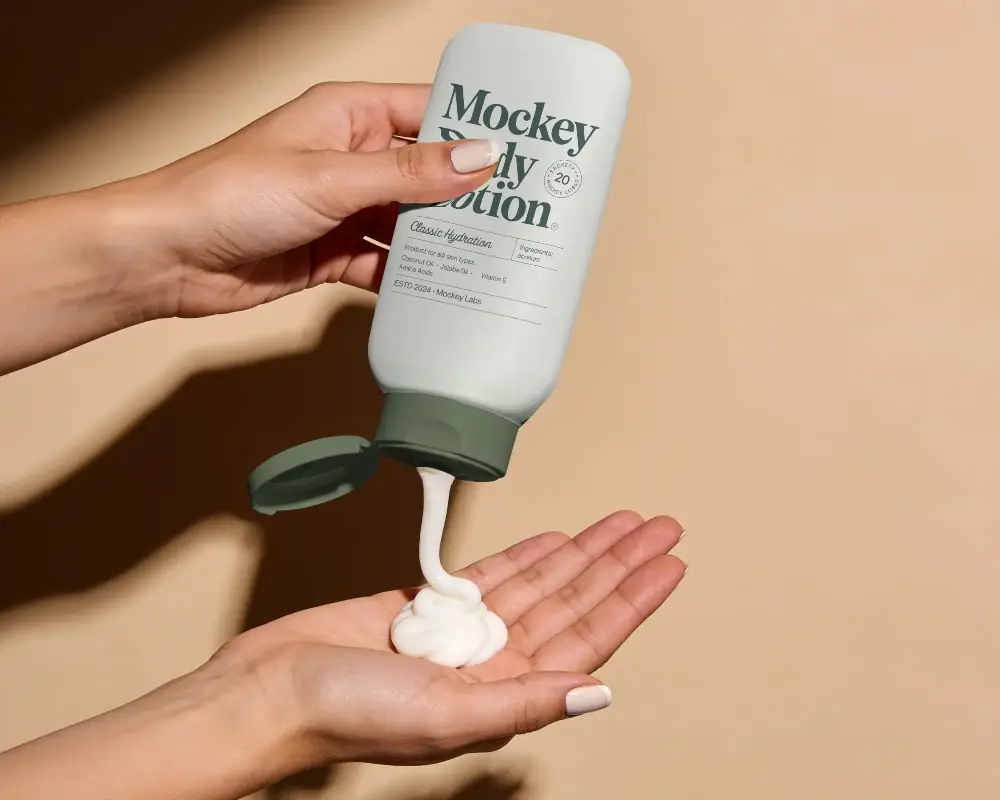 Premium Cosmetic Cream Tube Mockup Showcasing Hand Application Of Skincare Product