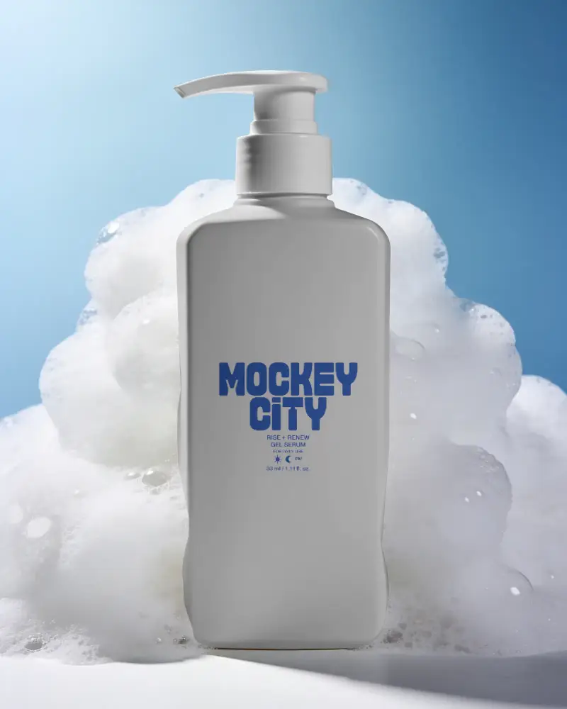 Premium Skincare Pump Bottle Mockup Cleanser Packaging Design Foam Background