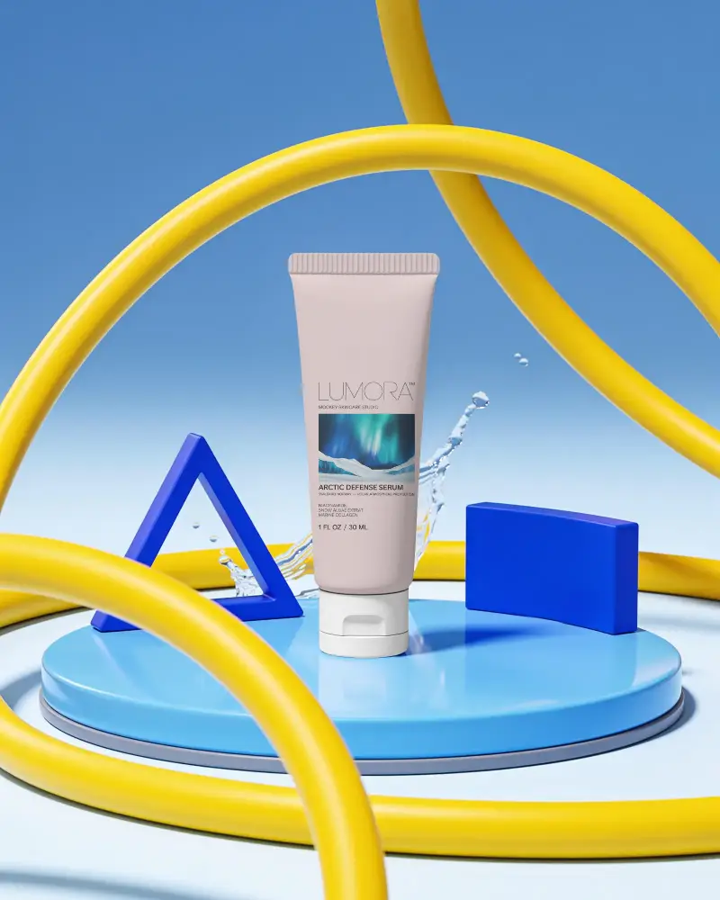 Skincare Product Cosmetic Tube Mockup With Geometric Shapes And Fluid Water Element Background