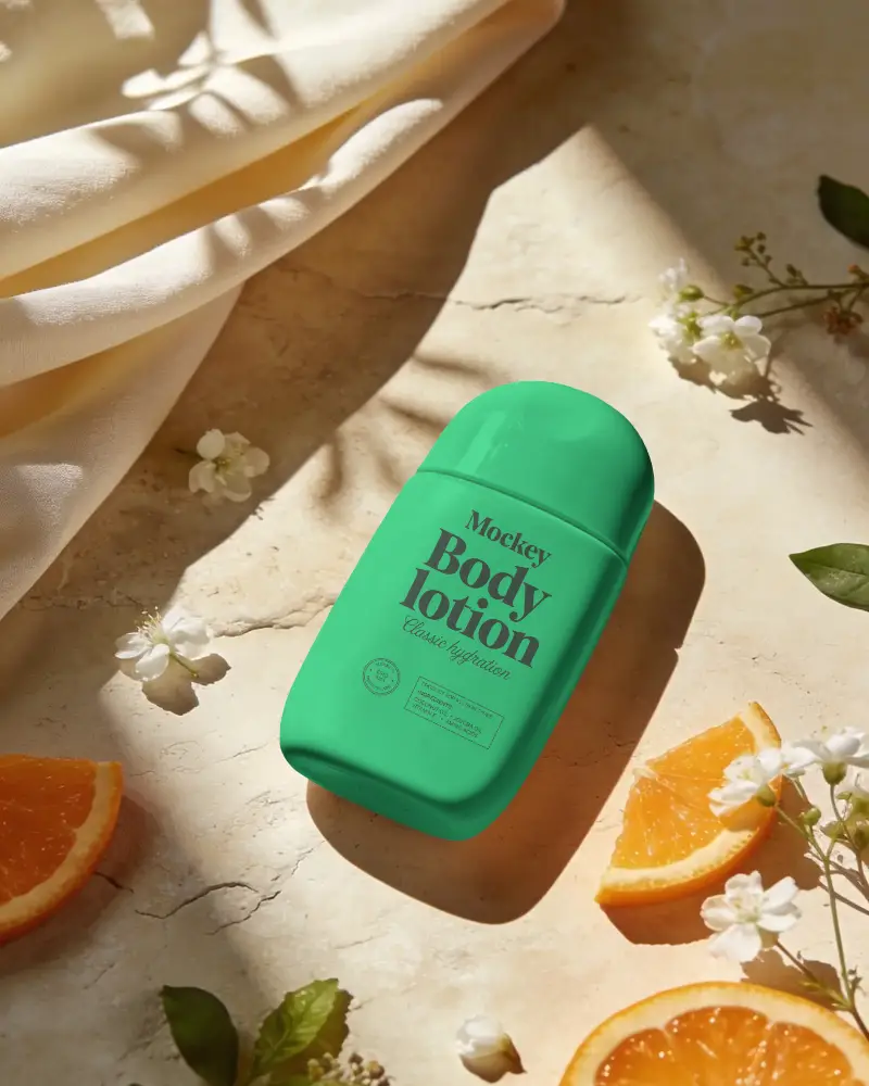 Natural Skin Care Cosmetic Mockup With Citrus And Floral Elements For Fragrance Brand