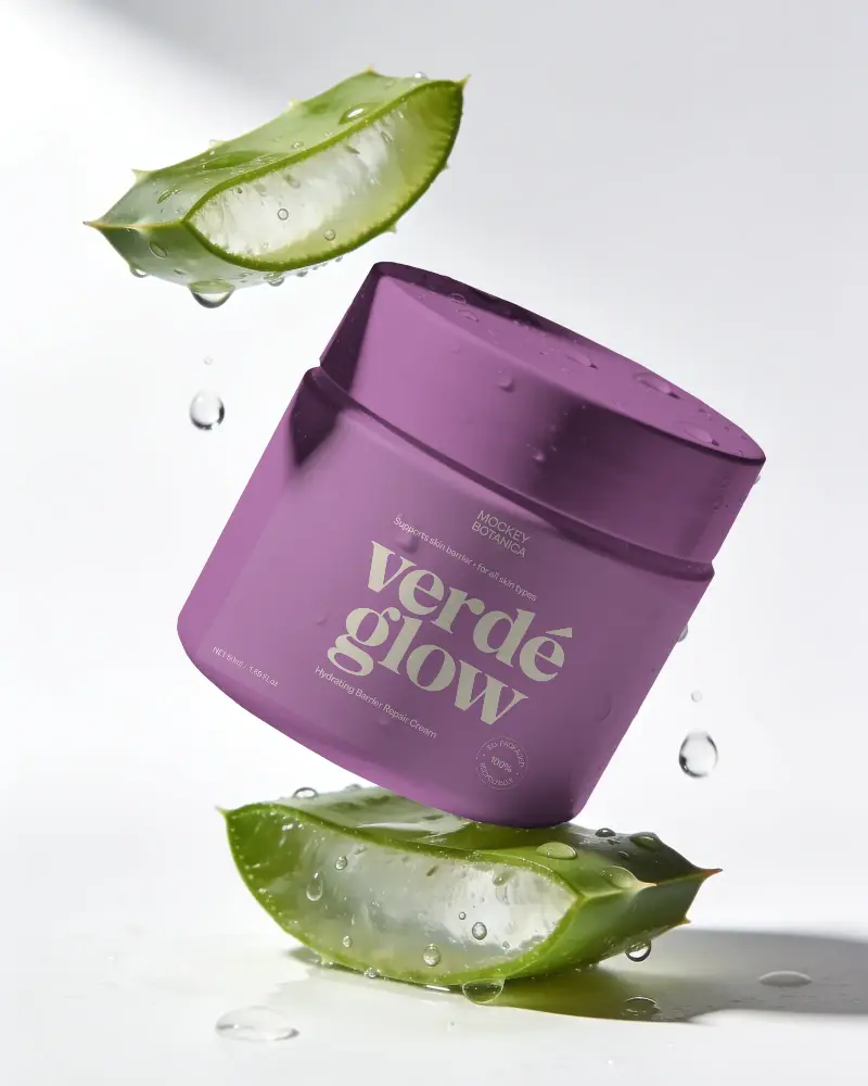 Cosmetic Cream Jar Mockup With Fresh Aloe Vera For Organic Skin Care Brand