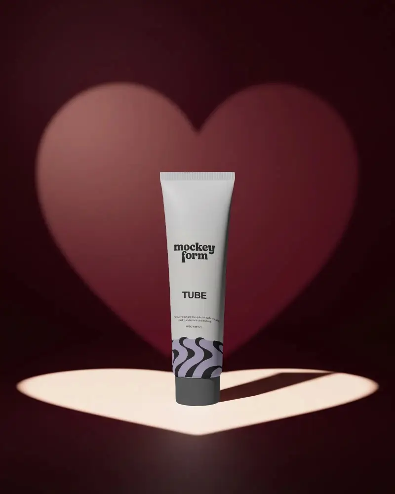 Natural Skincare Tube Mockup With Heart Background For Beauty Product Promotion