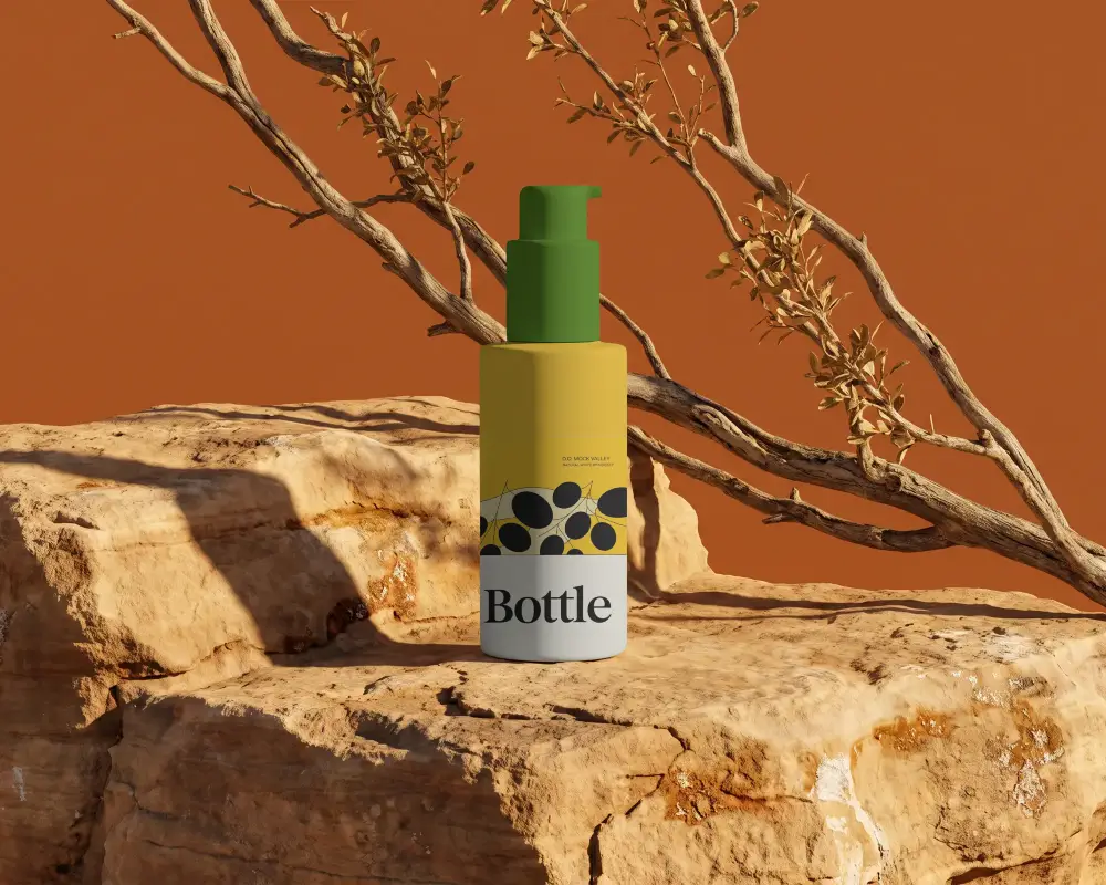 Sleek Cosmetic Container Mockup On Textured Rock Background For Brand Presentation