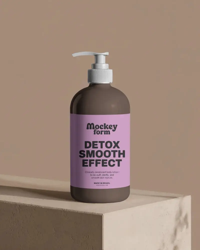 Cosmetic Pump Bottle Mockup On Elevated Stone Block In Soft Shadowed Minimal Scene With Neutral