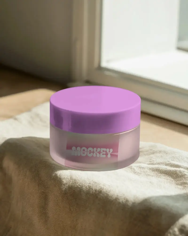 Premium Cosmetic Jar Mockup On Textured Fabric Background For Brand Promotion