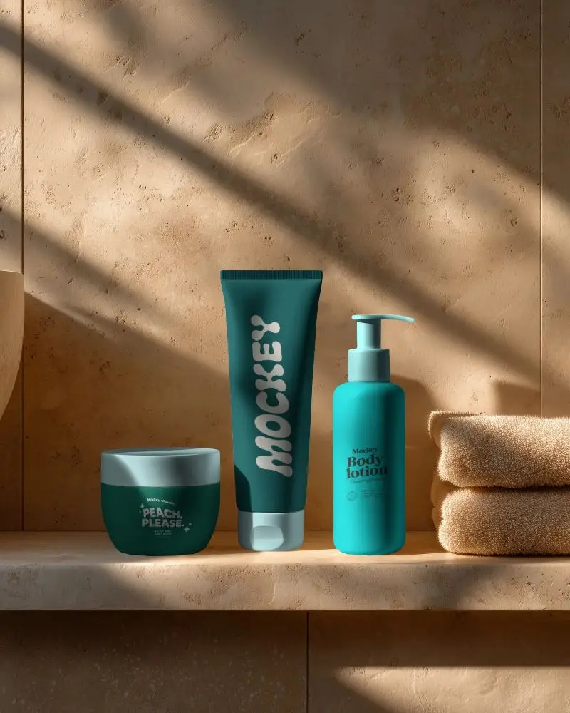 Skincare Bottle Mockup With Lotion Cream Jar And Pump Dispenser Effective Packaging