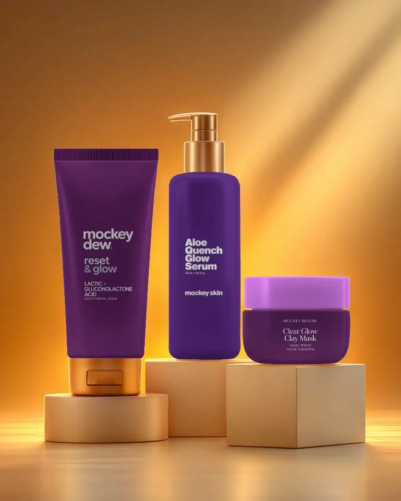 Premium Cosmetic Packaging Set Mockup With Lotion Pump Tube And Face Cream Jar Display