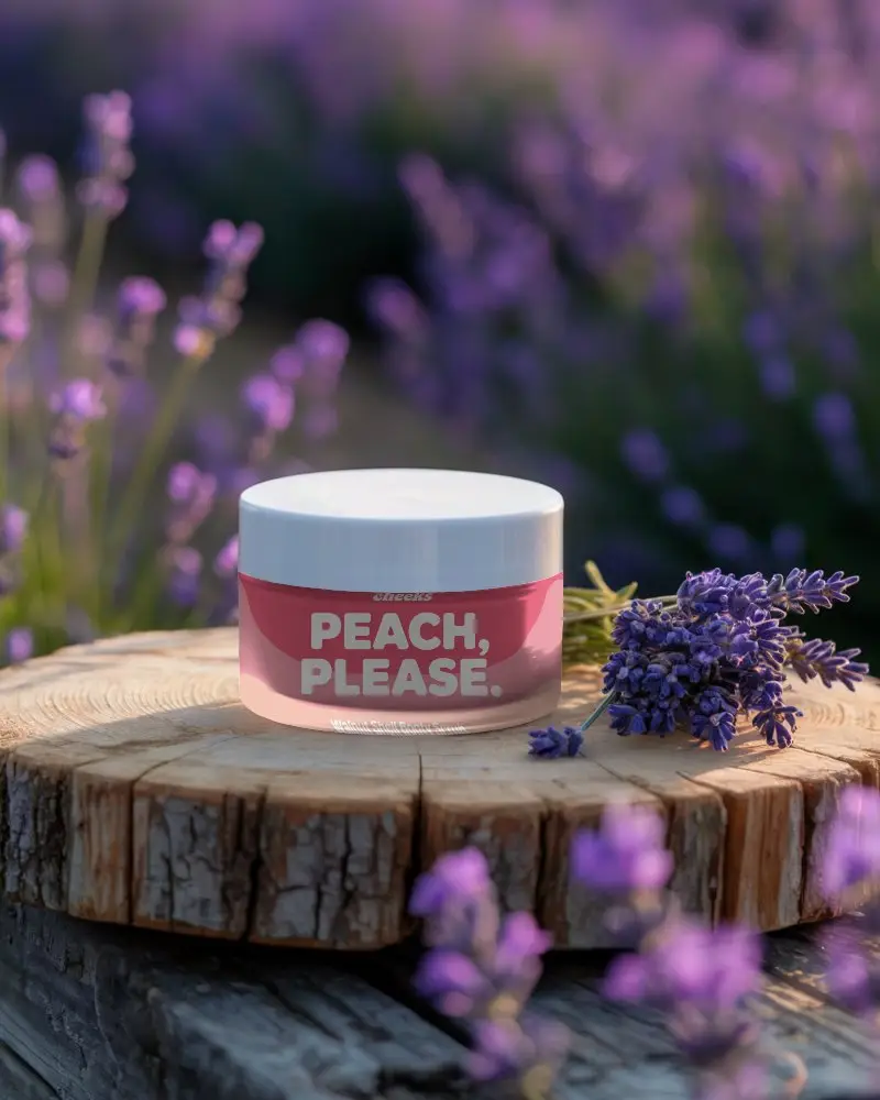 Natural Skincare Cream Jar Mockup On Wooden Slab With Lavender Flowers Background