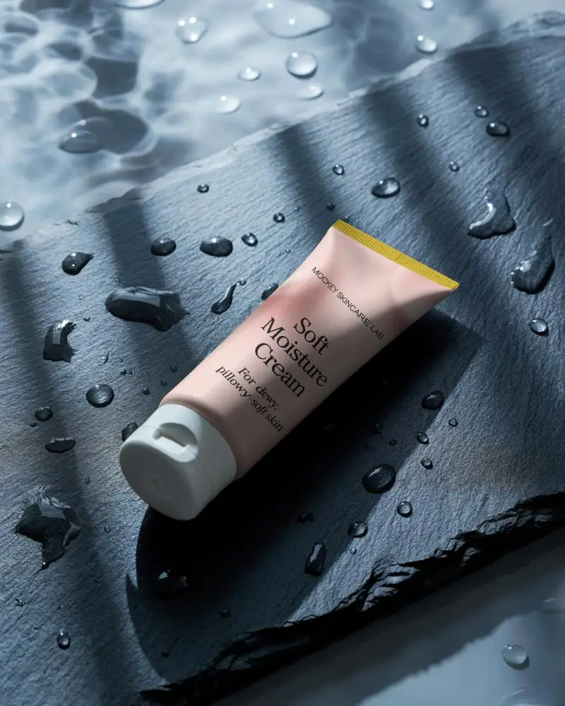 Refreshing Cosmetic Tube Mockup With Wet Slate And Reflected Light Design