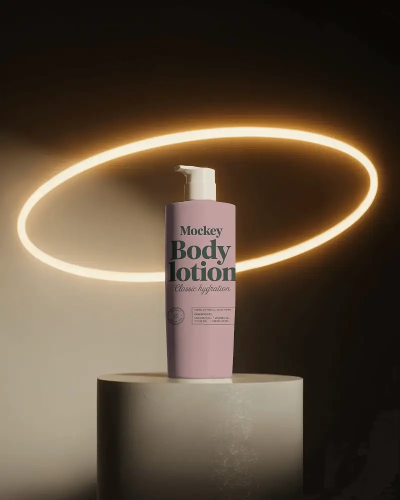 Modern Cosmetic Bottle Mockup With Glowing Halo Light Minimalistic Beauty Product Design