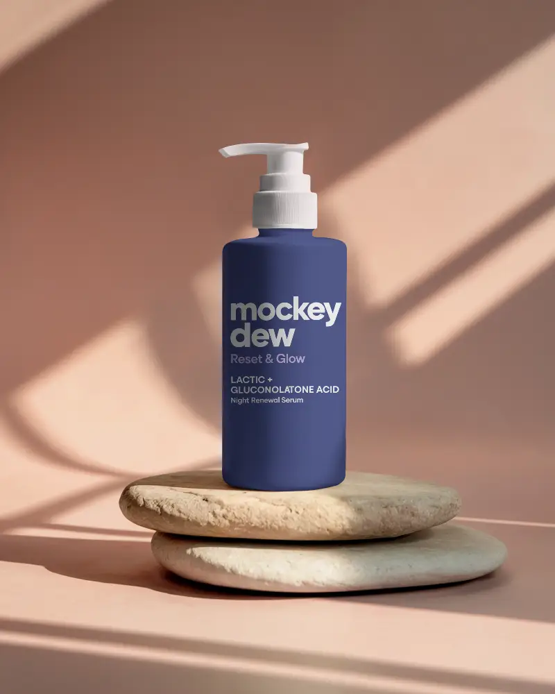 Natural Skincare Pump Bottle Mockup On Stone Platform Minimalist Beauty Packaging Display