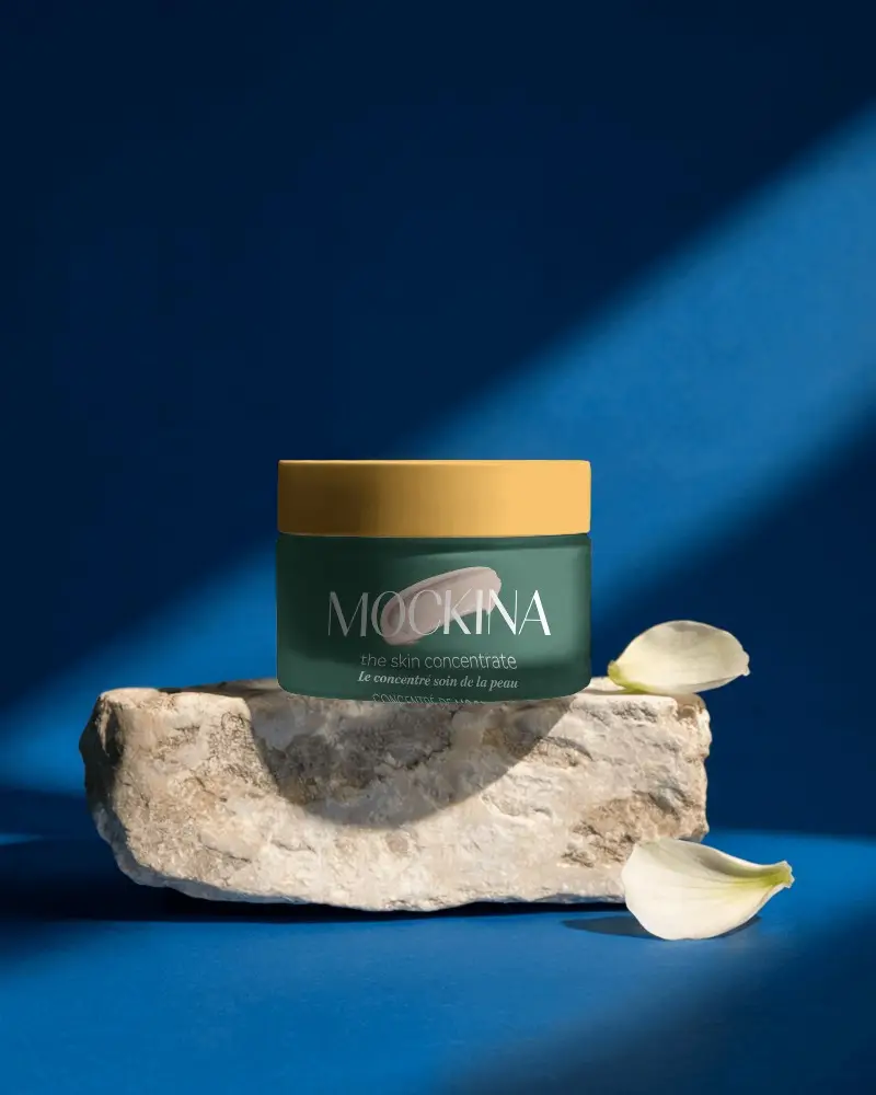 Elegant Cosmetic Jar Mockup On Natural Stone Display With Petal Accents For Premium Branding