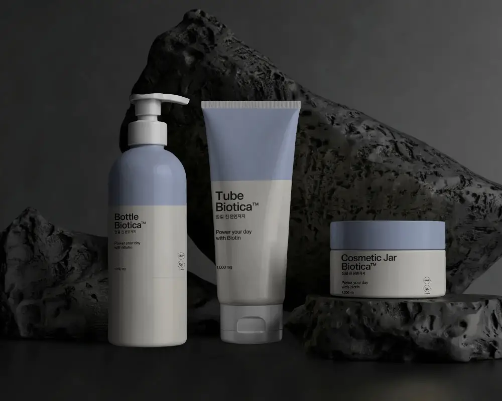 Luxury Cosmetic Packaging Mockup Set With Pump Bottle Squeeze Tube And Cream Jar Design