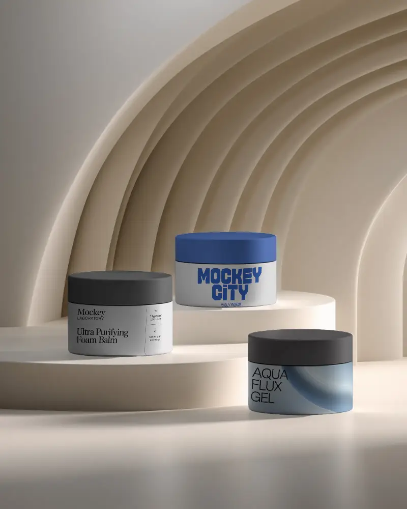 Luxury Cosmetic Jar Mockup For Skincare Cream Packaging Display On Abstract Podium