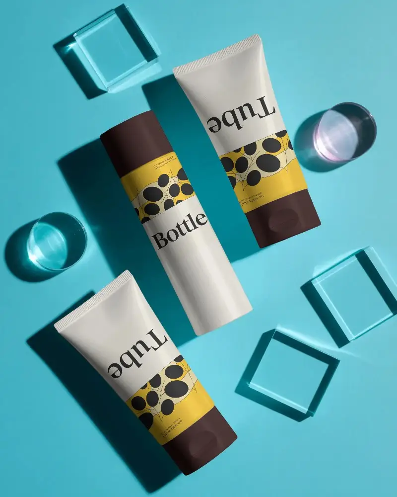 Luxury Cosmetic Packaging Mockup With Tubes And Bottle For Skin Care Products Display