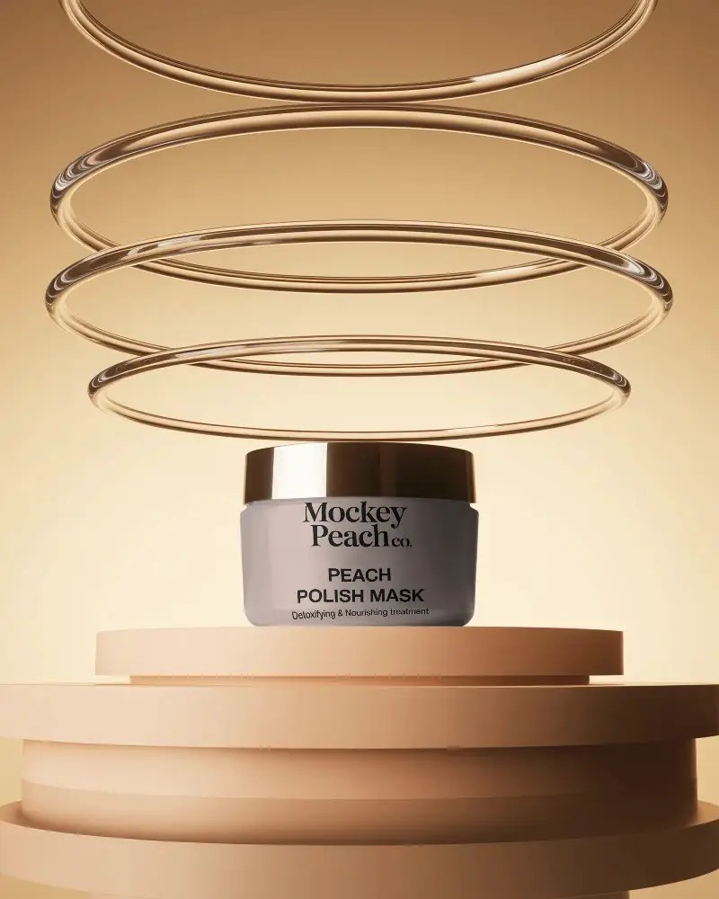 Luxury Skincare Cream Jar Mockup Floating On Minimalist Platform With Transparent Rings