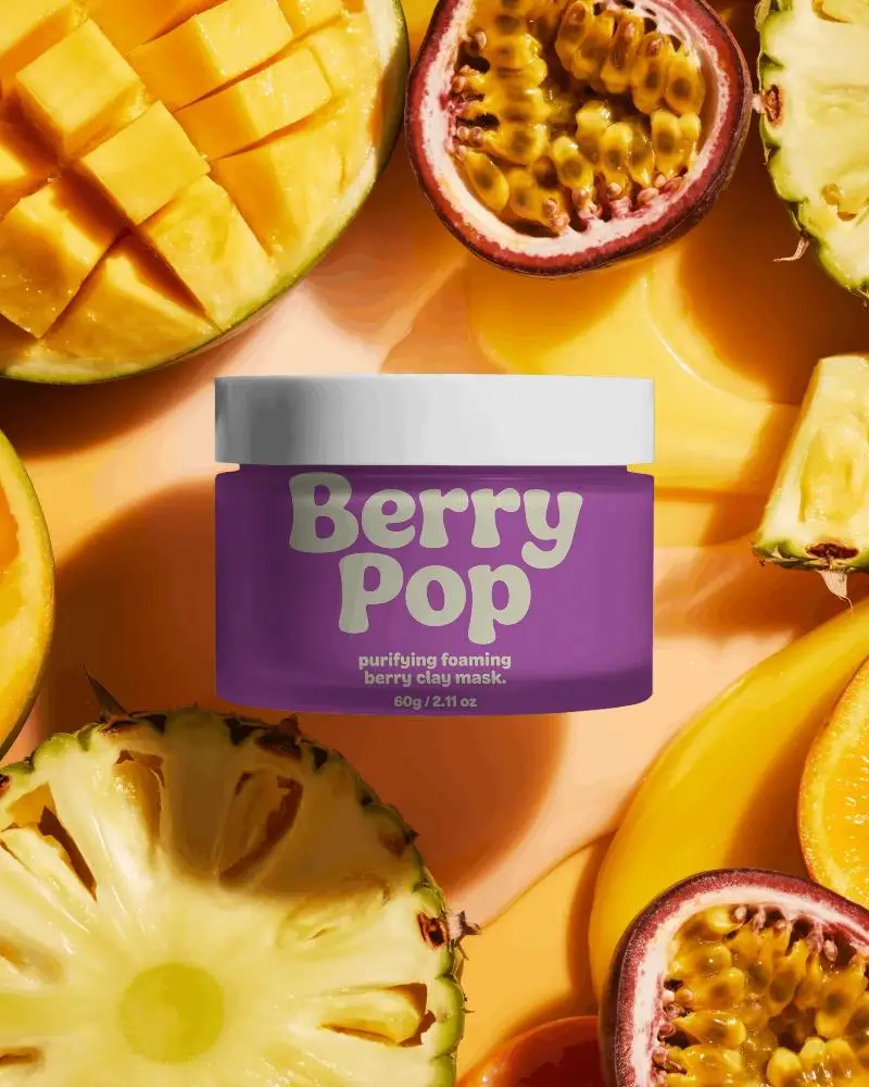 Realistic Cosmetic Jar Mockup Presented With Passion Fruit Mango Pineapple For Beauty Branding