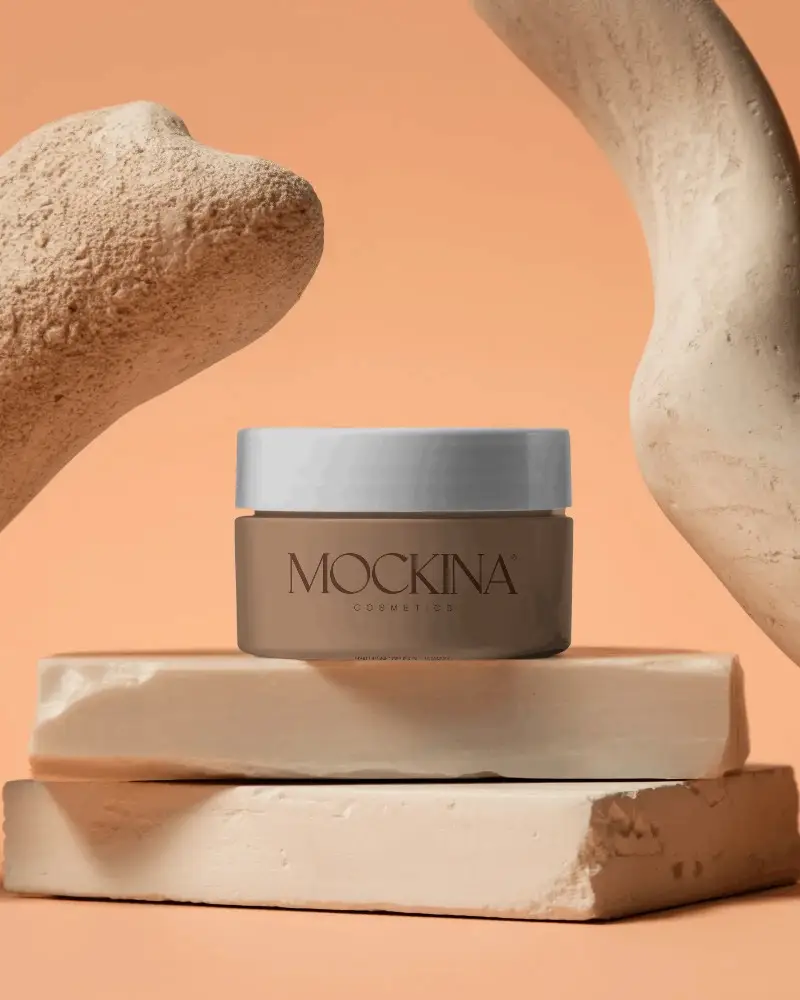 Luxury Skincare Jar Mockup On Natural Stone Platform For Minimalist Beauty Brand