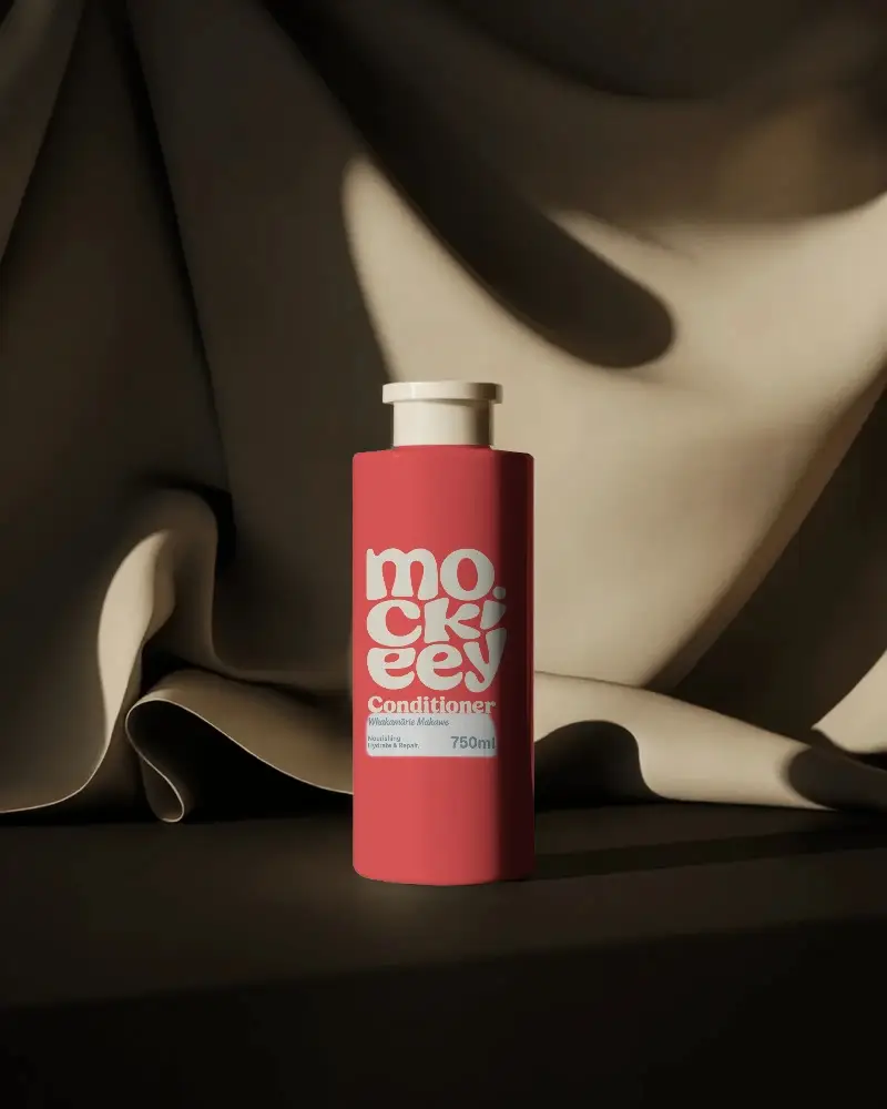 Sleek Minimalist Cosmetic Bottle Mockup With Draped Fabric Background For Product