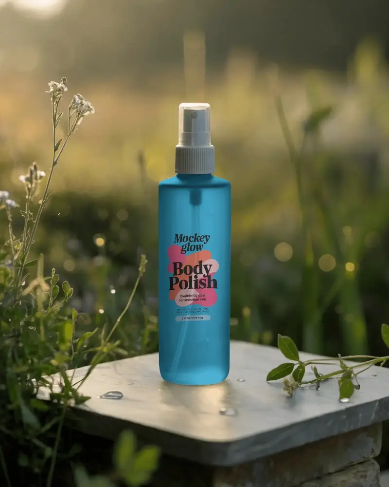 Natural Skincare Spray Bottle Mockup Outdoor Setting Eco Friendly Beauty Packaging