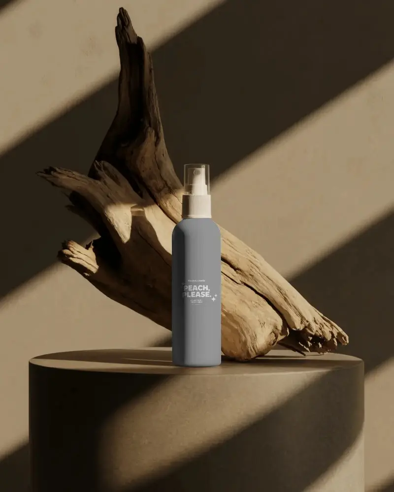 Natural Spray Bottle Cosmetic Packaging Mockup On Minimalist Elegant Surface For Branding