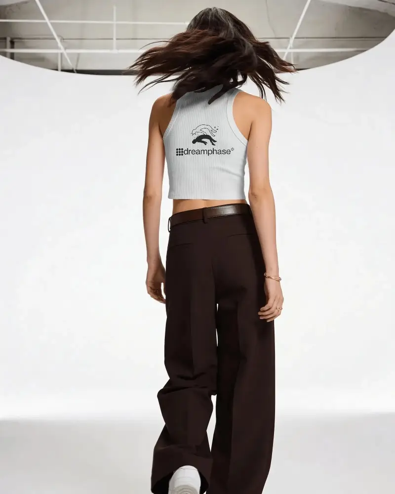 High Quality Crop Top Mockup Ribbed Texture Back Style Minimalist Apparel Design