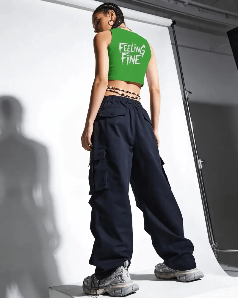 Sleek And Modern Crop Top Mockup Paired With Baggy Pants For A Chic Street Style Vibe