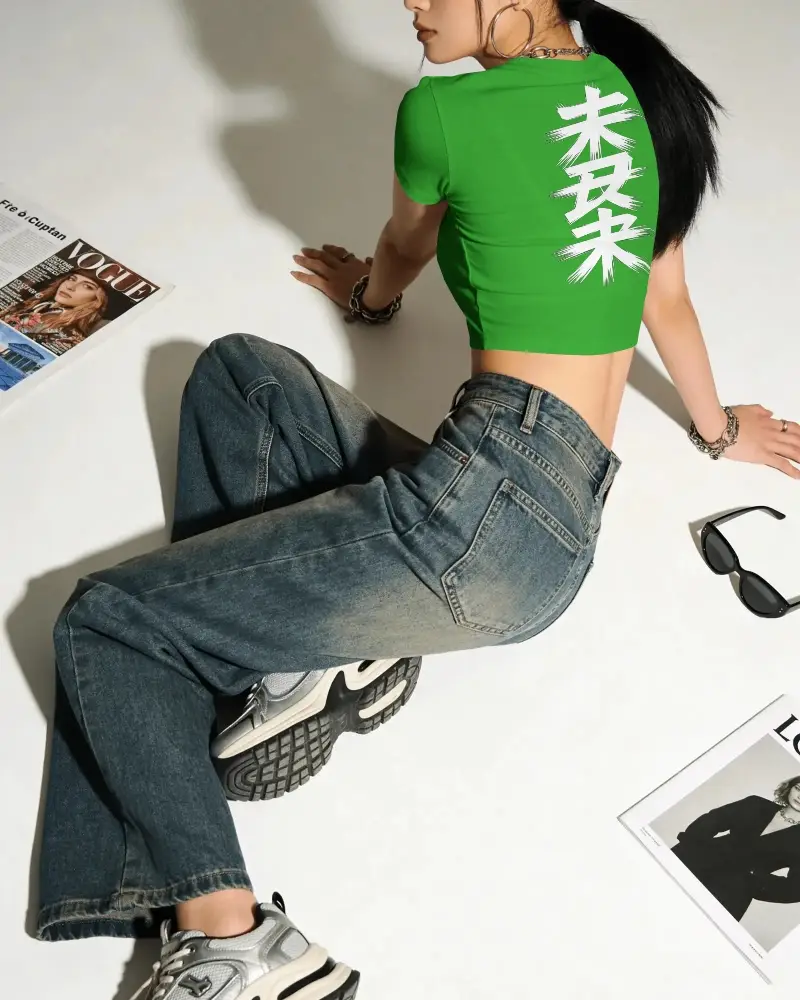 Chic Summer Look With Crop Top Mockup And Vintage Inspired Jeans For Modern Fashionistas