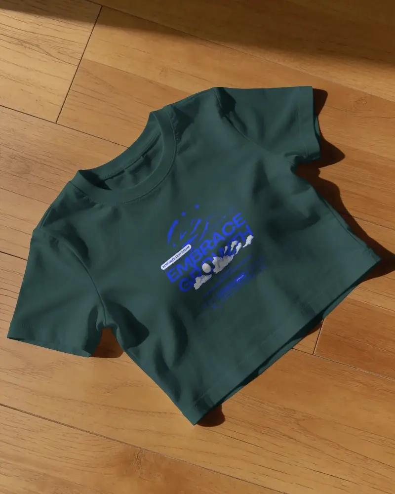 Wrinkled Crop Top Mockup On Wooden Floor With Strong Sunlight Shadow Natural Texture