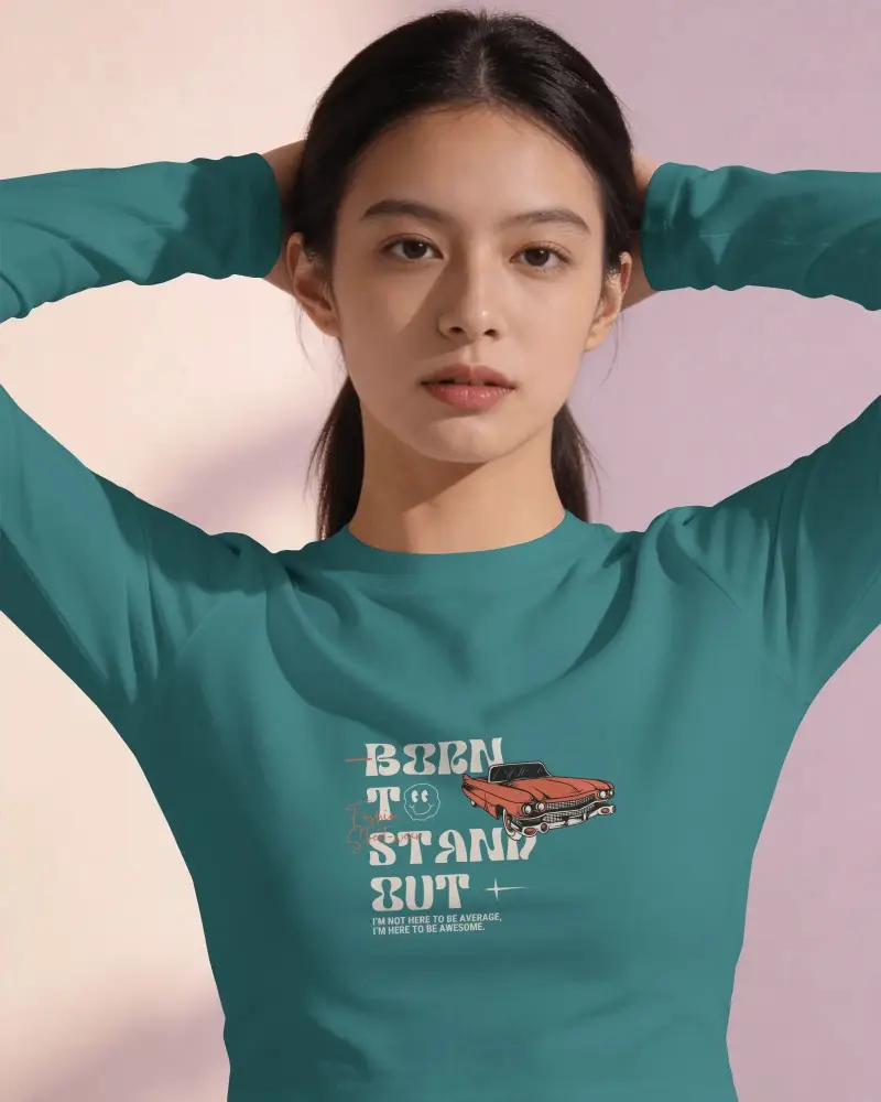 Portrait Crop Top Mockup With Hands Up Pose Soft Gradient Background Clean Fashion Look