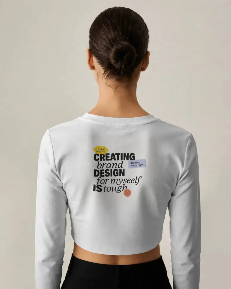 Back View Long Sleeve Crop Top Mockup Clean Studio Background Minimal Fashion Style Look