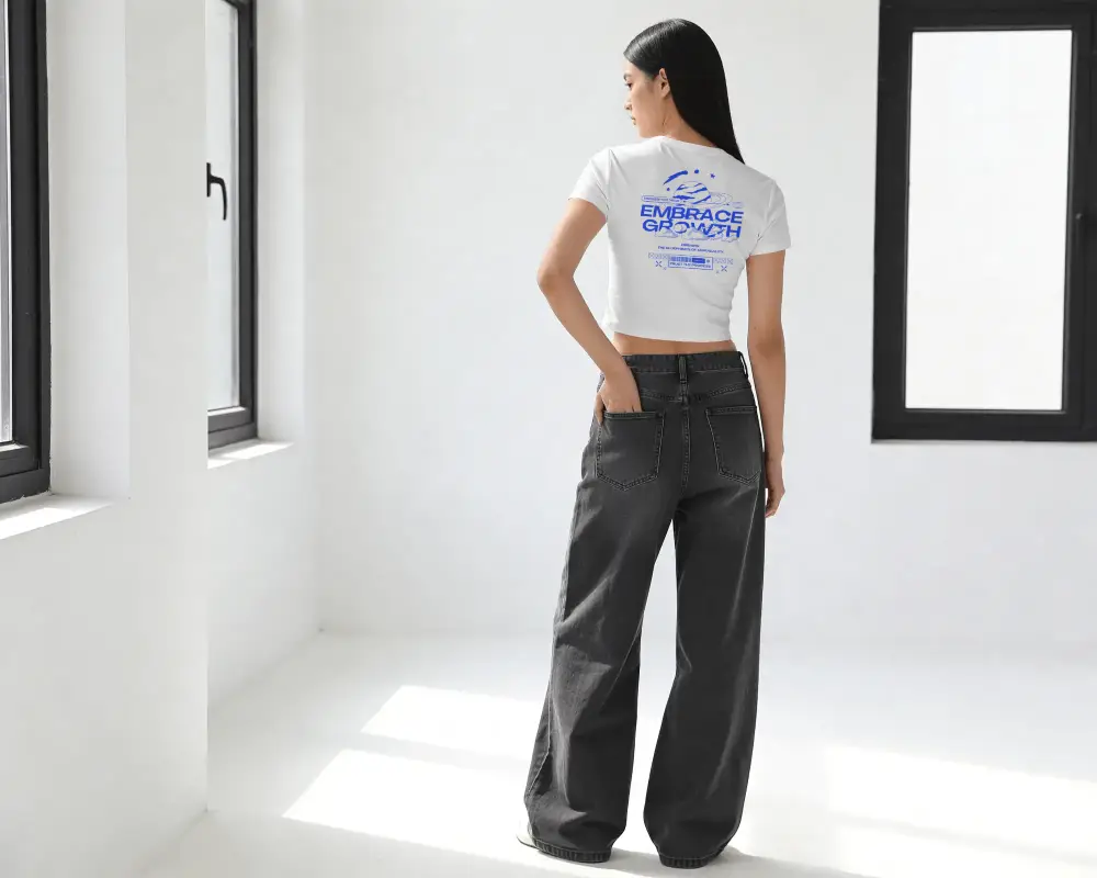 Female Model Wearing Casual Crop Top Mockup Perfect For Apparel Brand Showcase