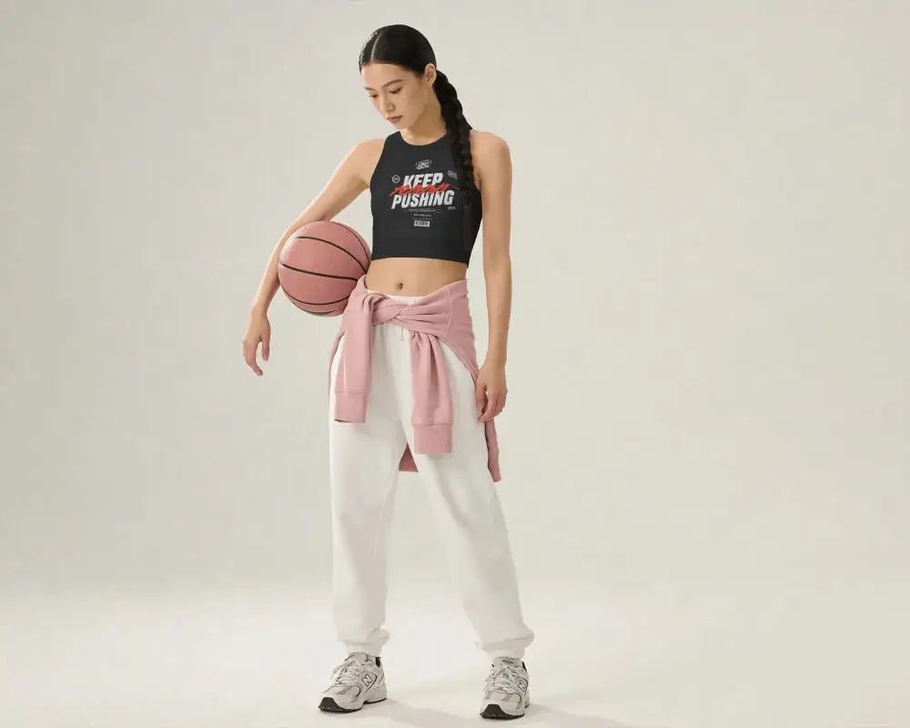 Fitted Athletic Crop Top Mockup With High Neck For Sports And Fitness Wear Branding