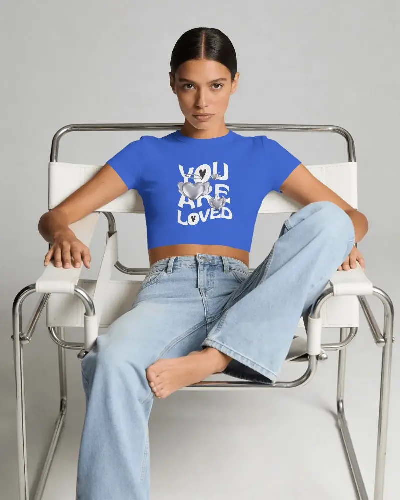 Trendy Crop Top Mockup For Fashion Brands Model Wearing Stylish Crop Top On Modern Chair