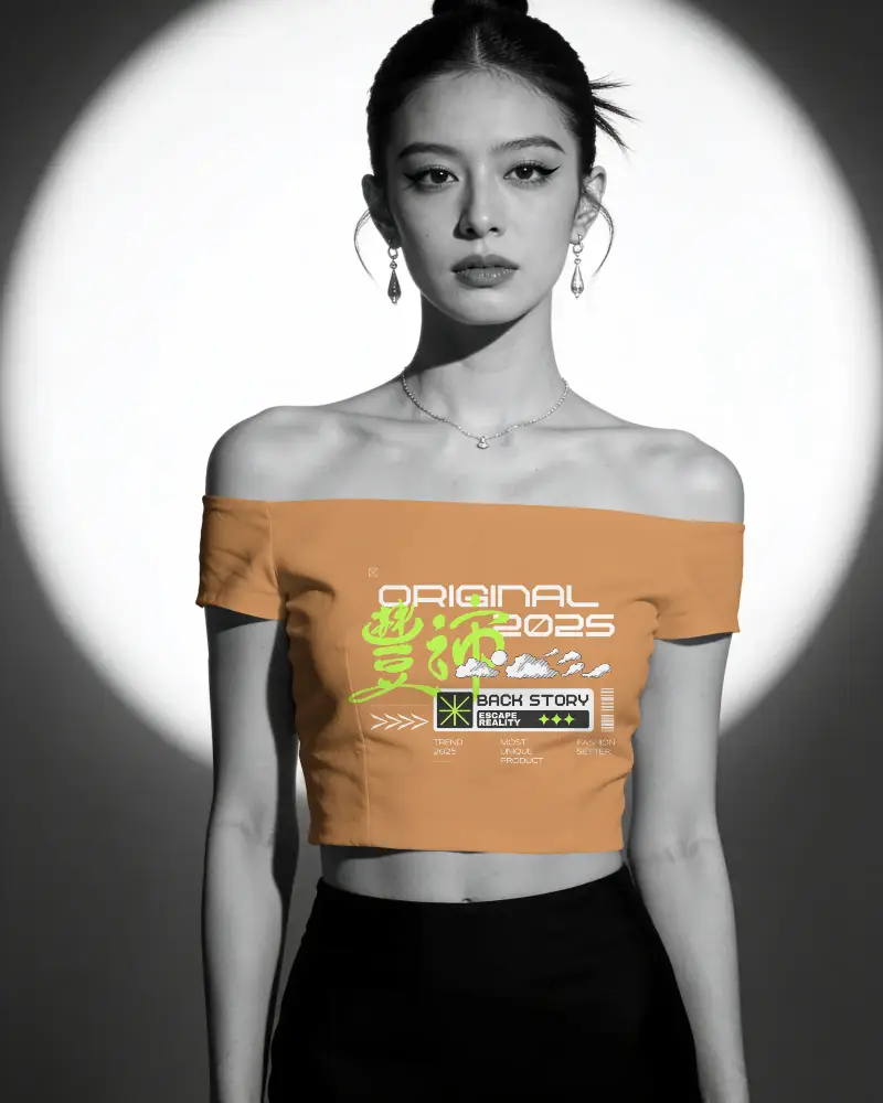 Chic Crop Top Mockup For Fashion Designers Showcasing Stylish Off Shoulder Modern Apparel