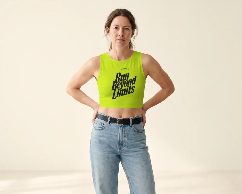 Womens Crop Top Mockup Model Wearing Plain Casual Fitted Crop Top For Design