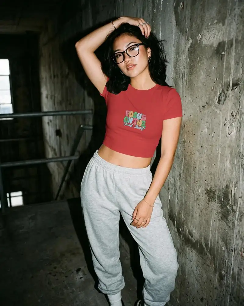 Casual Crop Top Mockup For Apparel Designers Urban Style Photo Realistic Tshirt Template