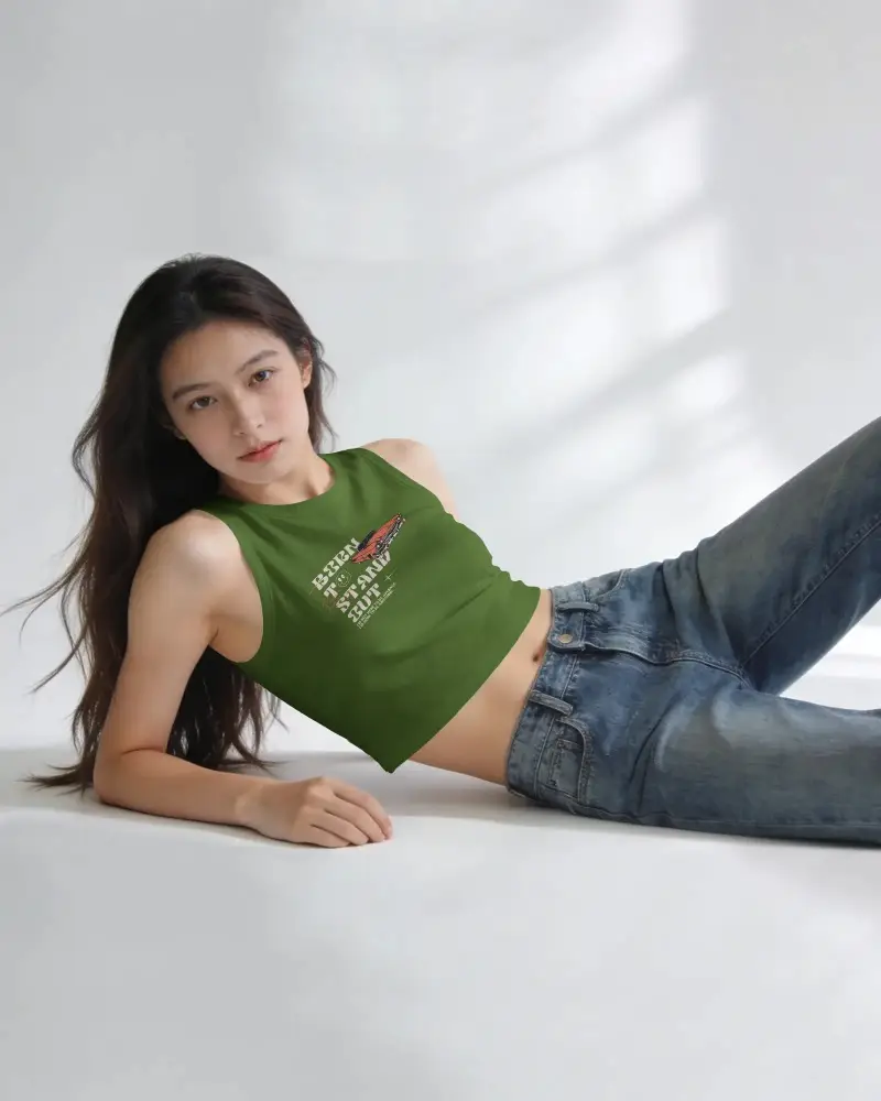 Minimalist Female Crop Top Mockup With Relaxed Pose Perfect For Trendy Outfit Presentations