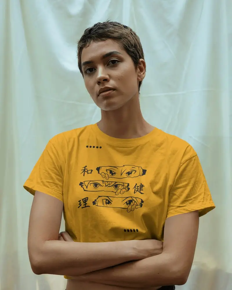 Soft Drape Background Crop Top Mockup Modern Woman Neutral Expression